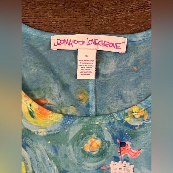 LEOMA LOVEGROVE Short Sleeve Florida Girl Tiki Resort Vacay Top Petite Med I2 - Picture 4 of 8